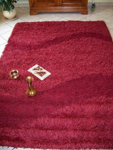 TAPIS SHAGGY TRIPLE MECHES 60X230 CM motif DOUBLE VAGUE ROUGE